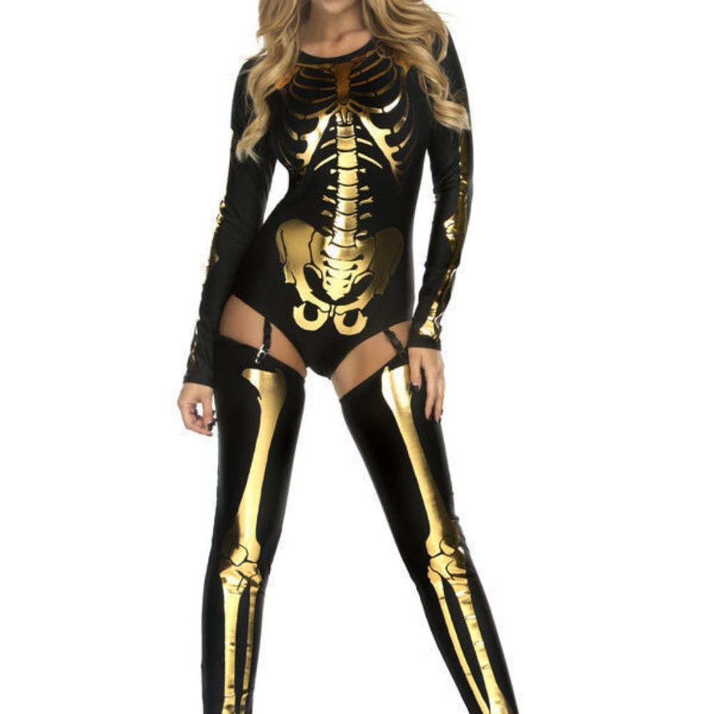 Skeleton Bad to the Bone Halloween Costume S/M Gold Black
